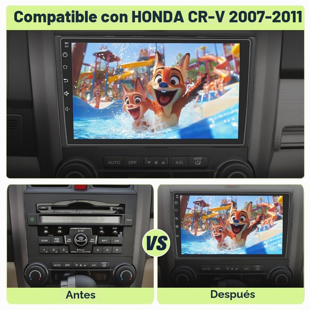 Estéreo para Coche Pyniro Negro con Pantalla 9" y CarPlay para Honda CRV 2007-2011 Android 13