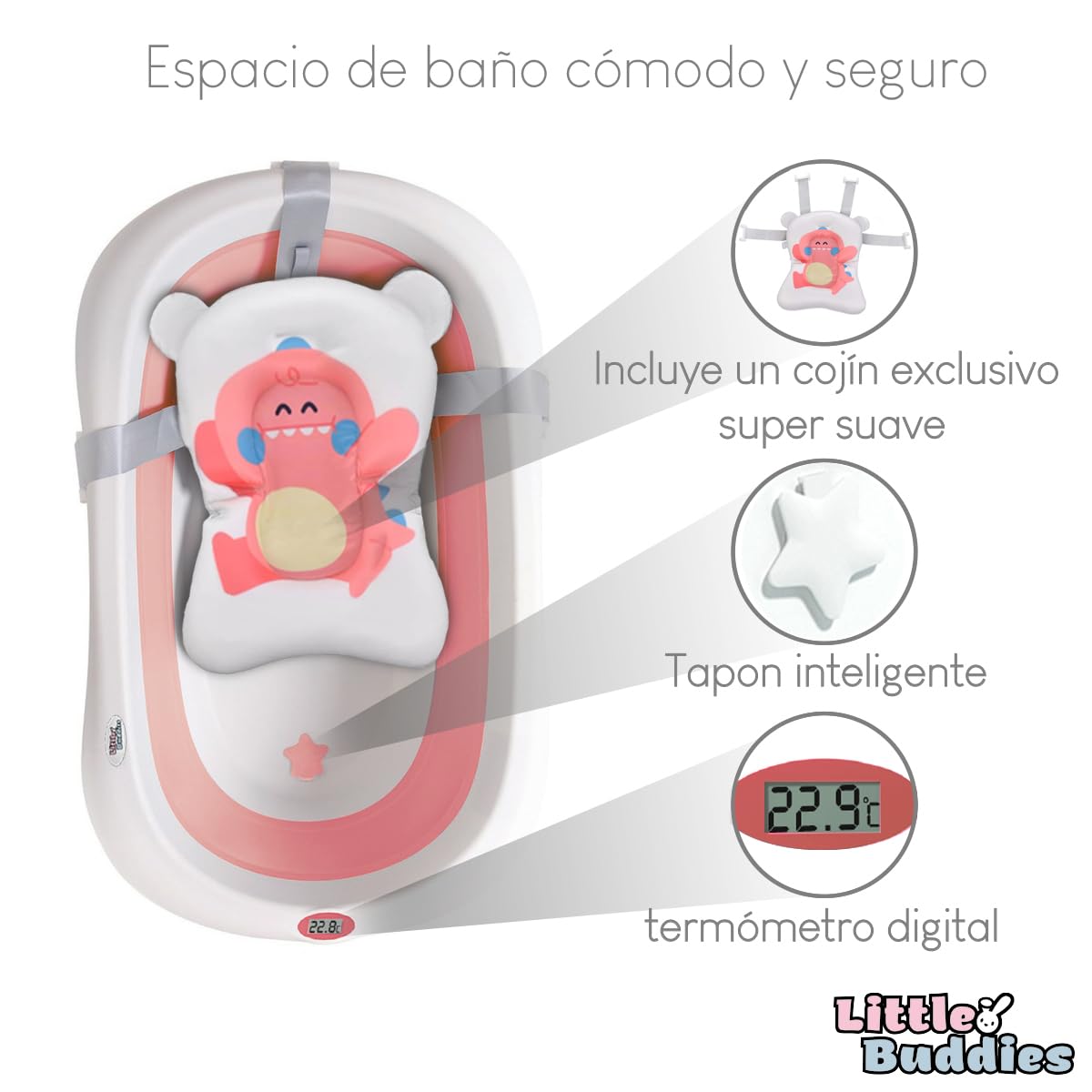Little Buddies Bañera Tina De Baño Para Bebe Color Rosa Portátil Plegable Casa Y Viaje