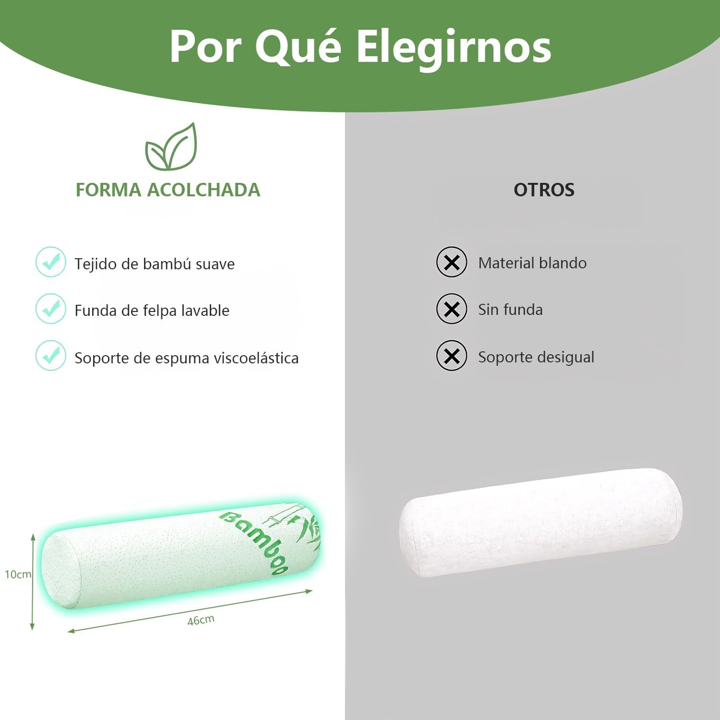 BYCRAY Paquete de 2 Almohadas para el Cuello Dormir, Almohada Cilindrica Cervical, Almohada Cilindrica para Piernas con Funda Extraíble Lavable,Transpirable y Suave, Cojín Medio Cilindro de Memory