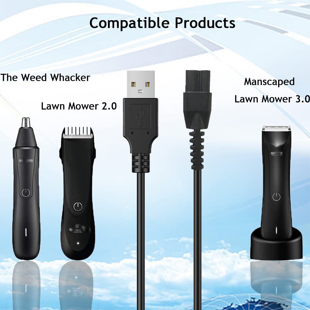 LIANSUM Cable de alimentación compatible con cortacésped Manscaped 3.0 y 2.0, cortador de pelo eléctrico Manscaped, Weed Whacker, negro, 5V DC, 5FT, macho a macho