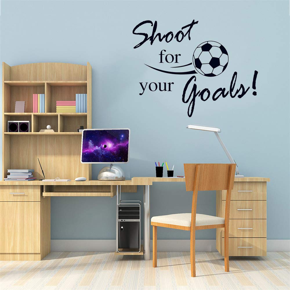 Calcomanías de fútbol "Shoot for Your Goals", arte de pared con calcomanías de balón de fútbol para habitación de niños, pegatina de vinilo de fútbol para recámara de niños, sala de juegos, sala de