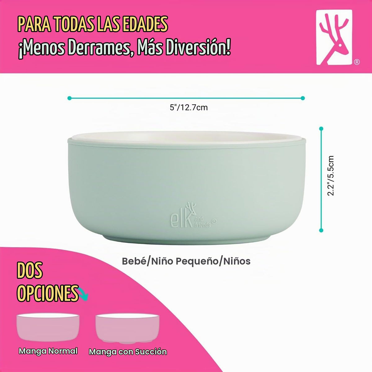Tazones de porcelana para niños/niños pequeños de Elk and Friends + mangas