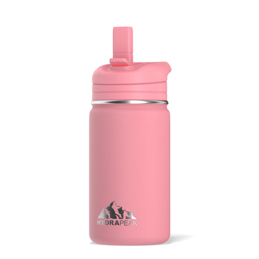 Hydrapeak Botella de agua aislada para niños de 14 onzas con tapa de popote, goma de mascar, 14 onzas, acero inoxidable, termo