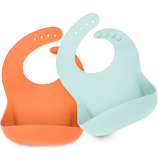 Baberos de Silicona KeaBabies Azul y Rosa de Grado Alimenticio para Bebés