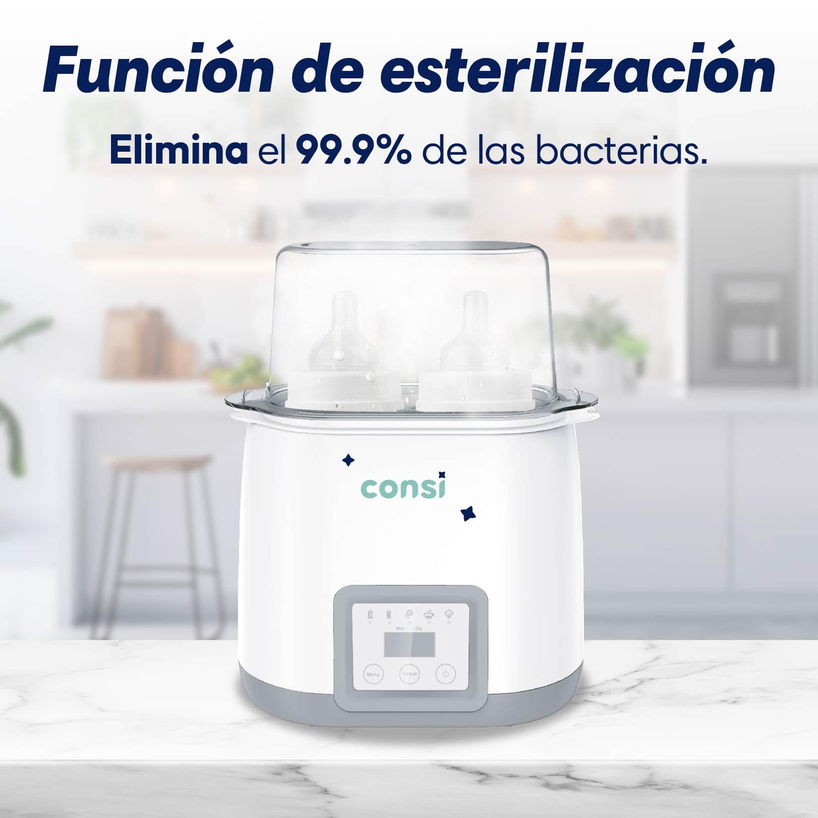 Consi Calentador y Esterilizador para 2 Biberones 5 en 1, Calentamiento Rápido, con Temporizador, Libre de BPA, calentador biberones, calentador de mamilas, biberones, calentador de leche | CMD01