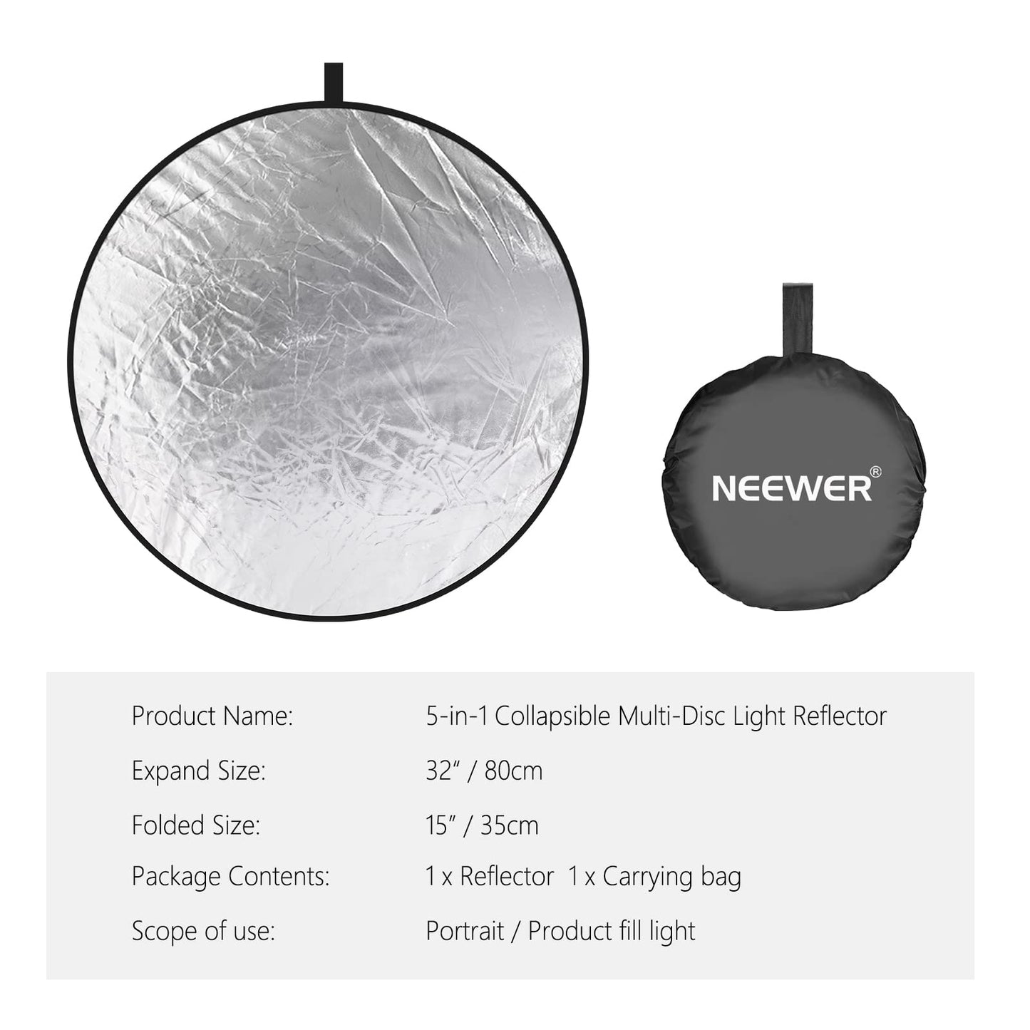 NEEWER 32 Pulgadas/80 Centimetros Reflector Difusor de Luz 5 in 1