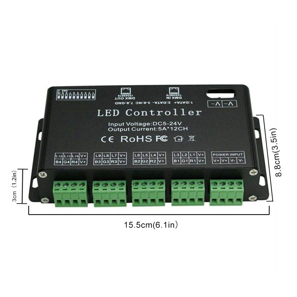 Decodificador DMX de 12 canales, driver de tira de luz LED AZIMOM RGB dmx512 decodificador atenuador driver DC5V-24V LED módulo de luz