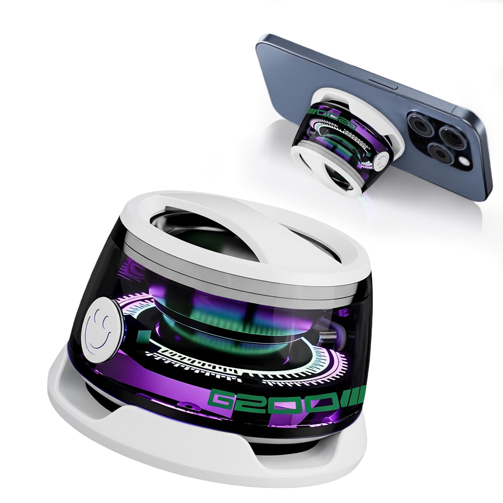 SOLVIFY Mini Bocinas Bluetooth Magnéticas, Altavoz Magnético Bluetooth con Luz RGB, Sonido Envolvente 3D, G200, Tecnología Conexión Inalámbrica 5.3, Portátil Se Puede Utilizar como Soporte (Blanco)
