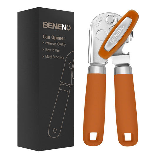 Beneno - Abrelatas manual con imán, abrelatas de mano resistente con hoja afilada duradera y borde liso, perilla de gran esfuerzo que ahorra mango, mango de goma de agarre suave, abrebotellas