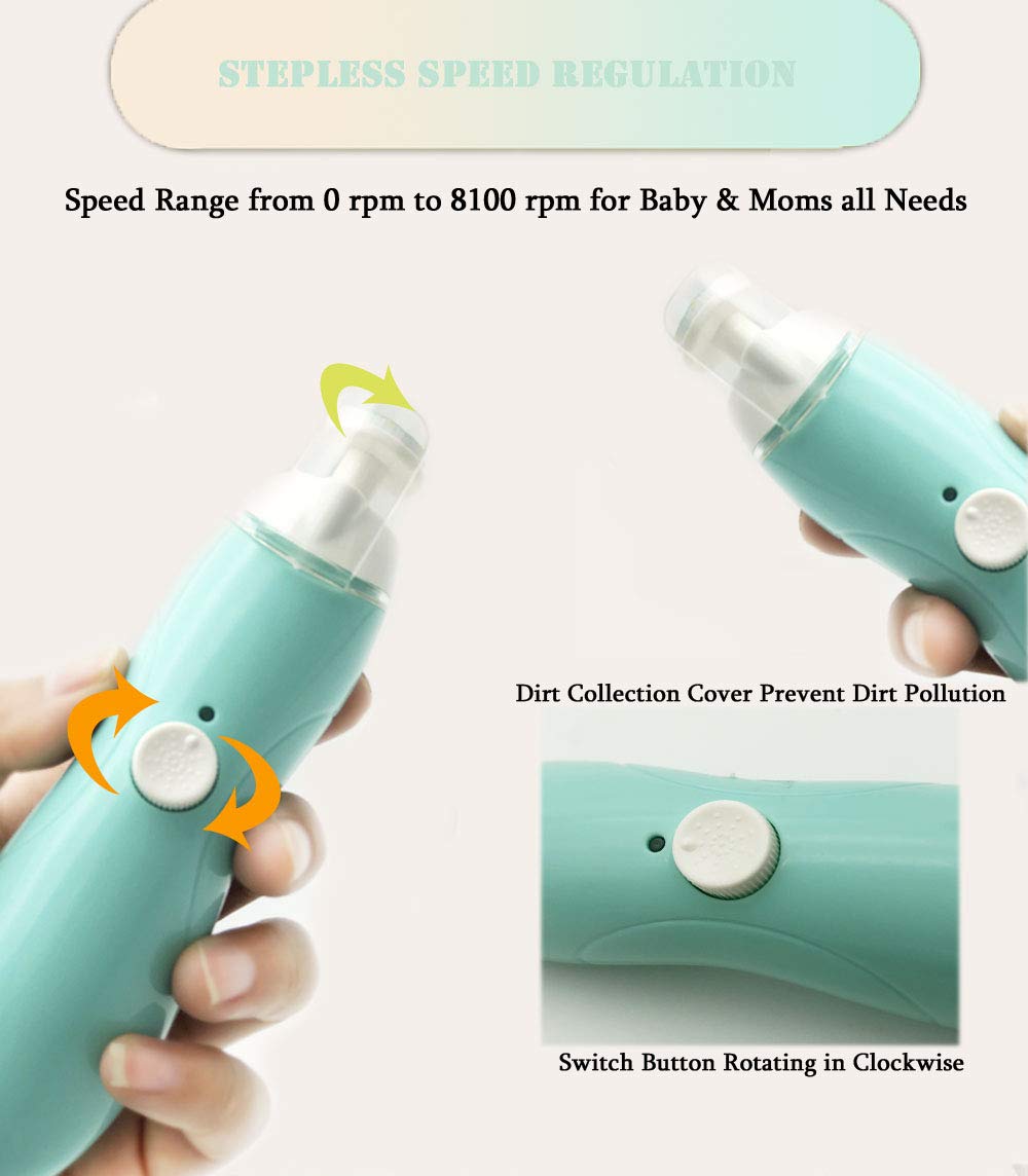 Fansidi - Lima de uñas de bebé recargable para recién nacido o bebé recién nacido uñas y uñas de los pies - Accesorio para niñas y niños - almohadillas para orejas de repuesto adicionales incluidas (azul)