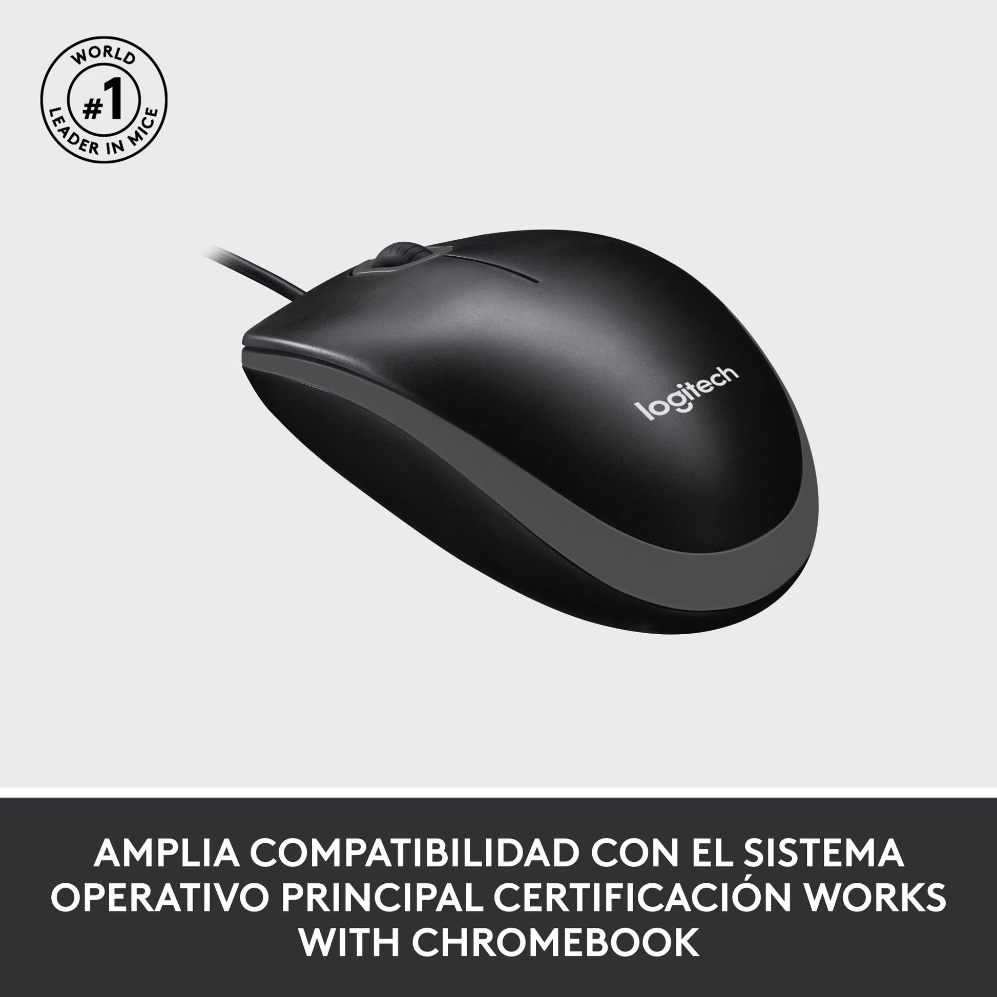Logitech M100 Mouse con Cable USB, 3 Botones, Seguimiento Óptico, 1000 DPI, Ambidiestro, Compatible con PC, Mac, Laptop - Negro