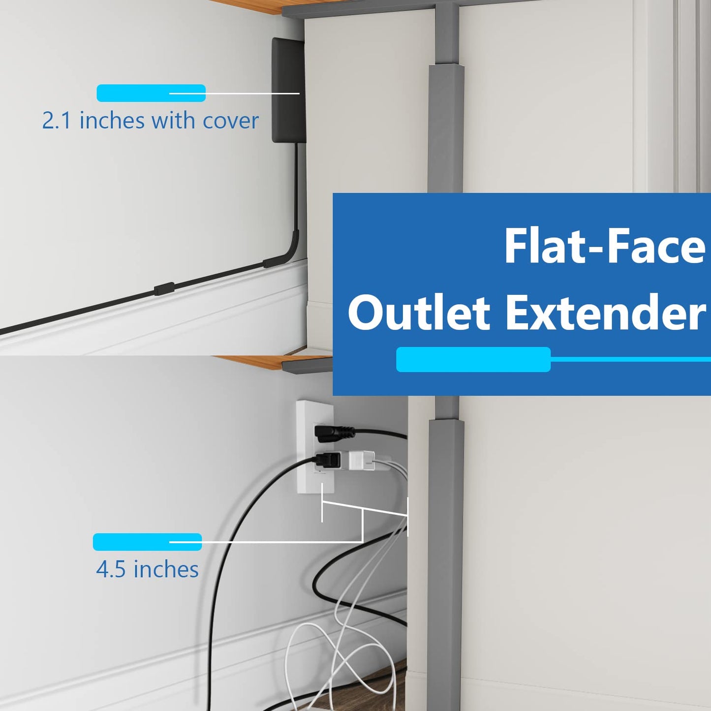 LIDER Extensor de Tomacorriente de Cara Plana con 3 Receptáculos, Placa de Pared Ultra-Delgada con Extensor de Cable y Regleta de 3 Tomas, Cable de 8 pies, LWE8-315-BK, Certificado ETL, Negro