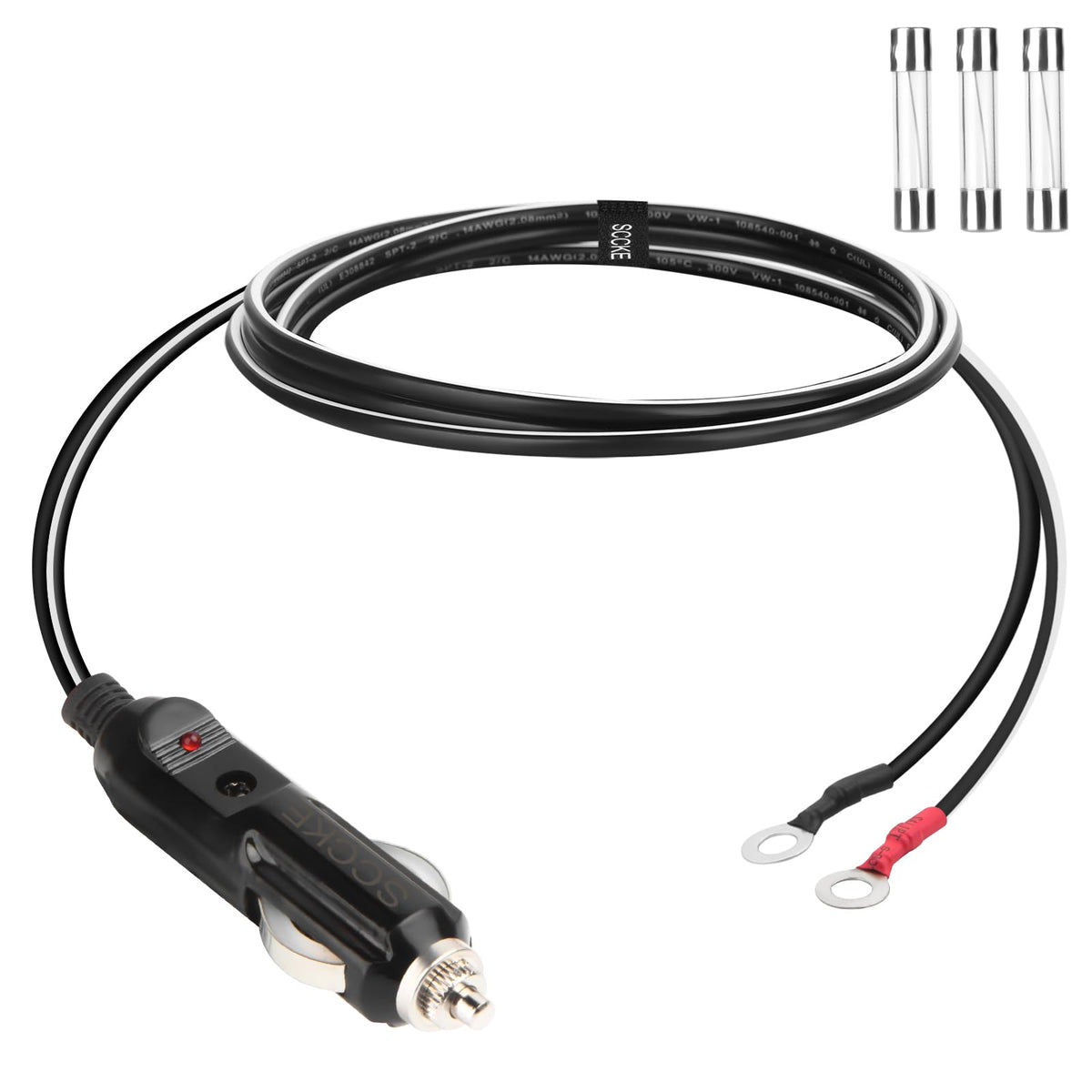 Cable Adaptador de Alimentación SCCKE Negro Alta Resistencia 14 AWG para Coche y Bricolaje
