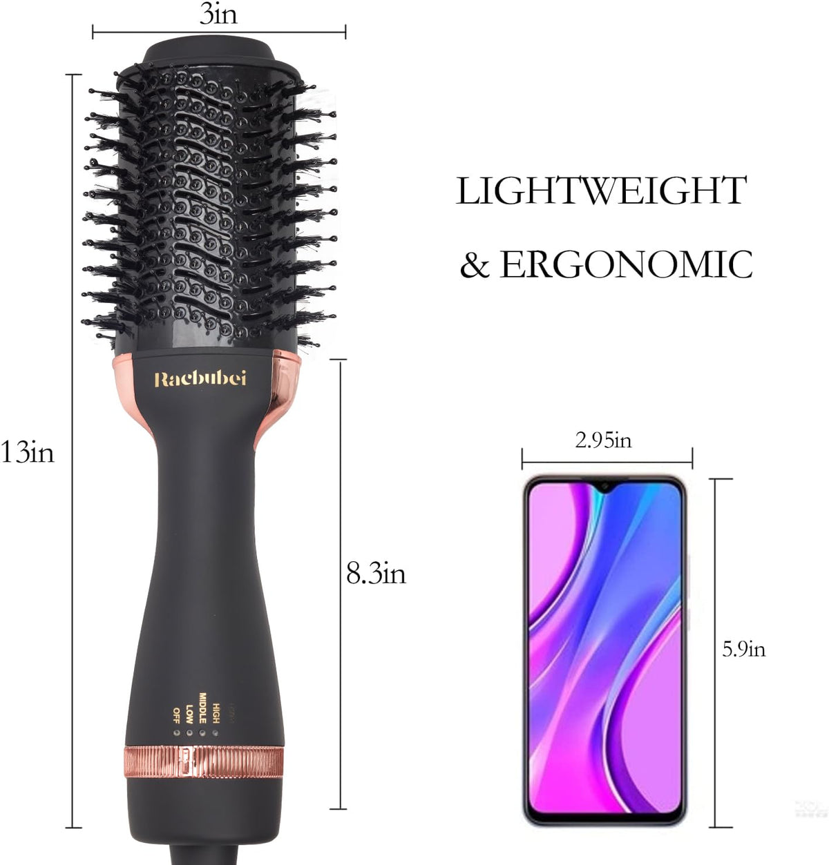 Secador de Pelo y Voluminizador Profesional con Iónico Negativo para Hombres y Mujeres Cepillo de Aire Caliente Negro