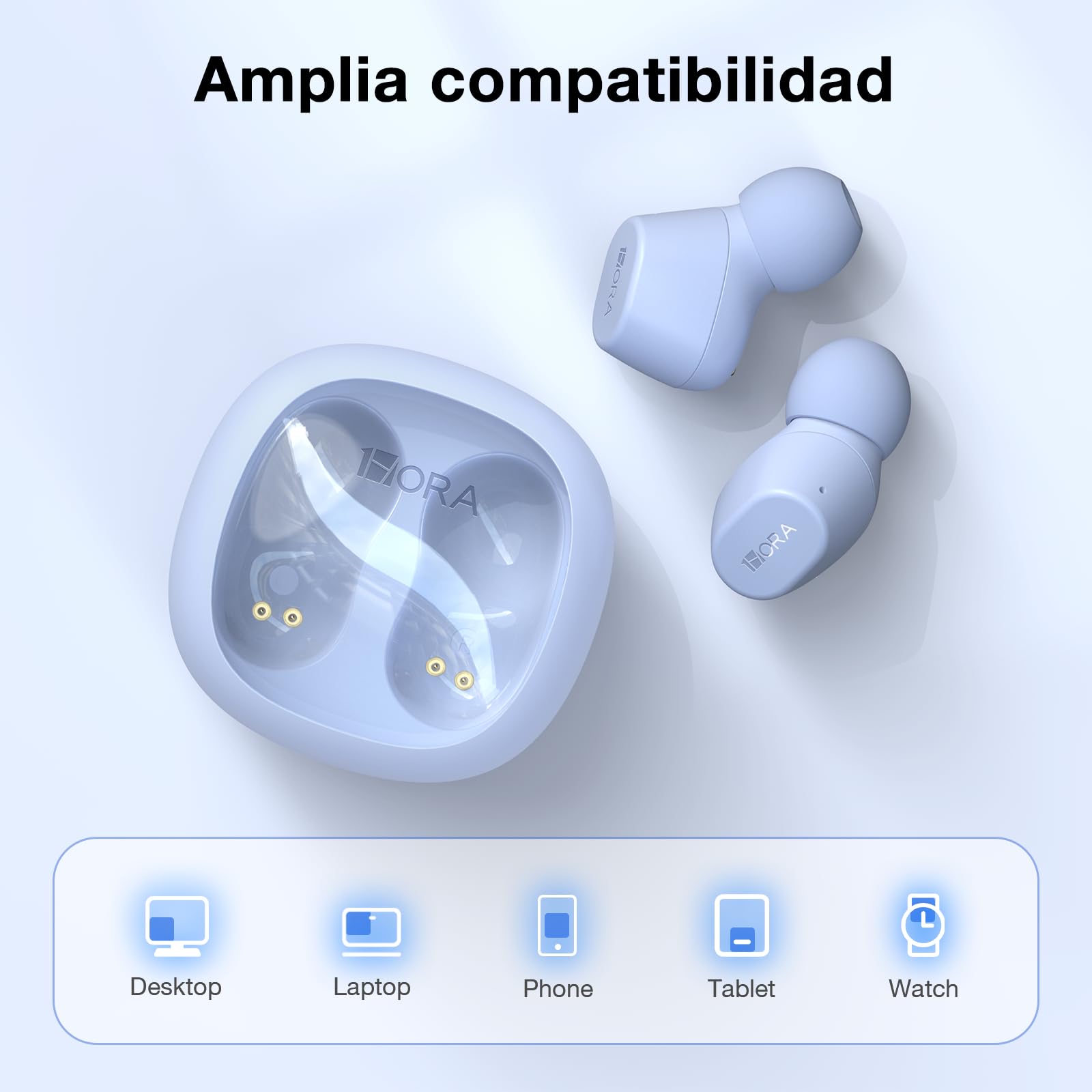 Audífonos In-Ear Inalámbricos Bluetooth 5.3 Azul Pastel para Escuchar Música y Responder Llamadas
