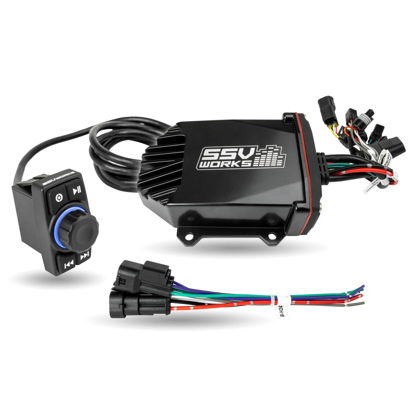 Sistema de audio universal con interruptor basculante Bluetooth. Radio compacta con controles básicos de unidad principal con amplificador de 4 canales de 200 W con salidas de amplificador externo