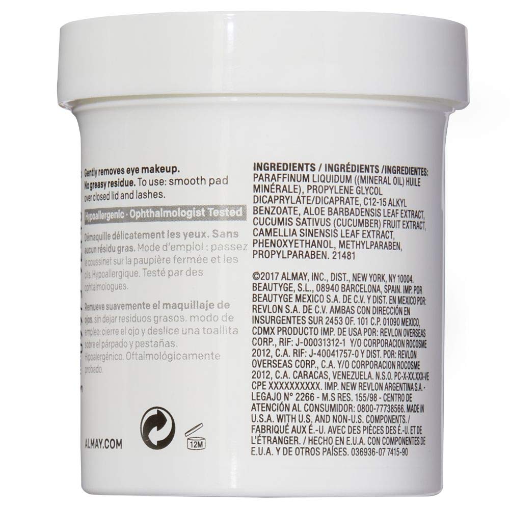 Almay Longwear & Waterproof Eye Makeup Remover Pads, 80 Counts
