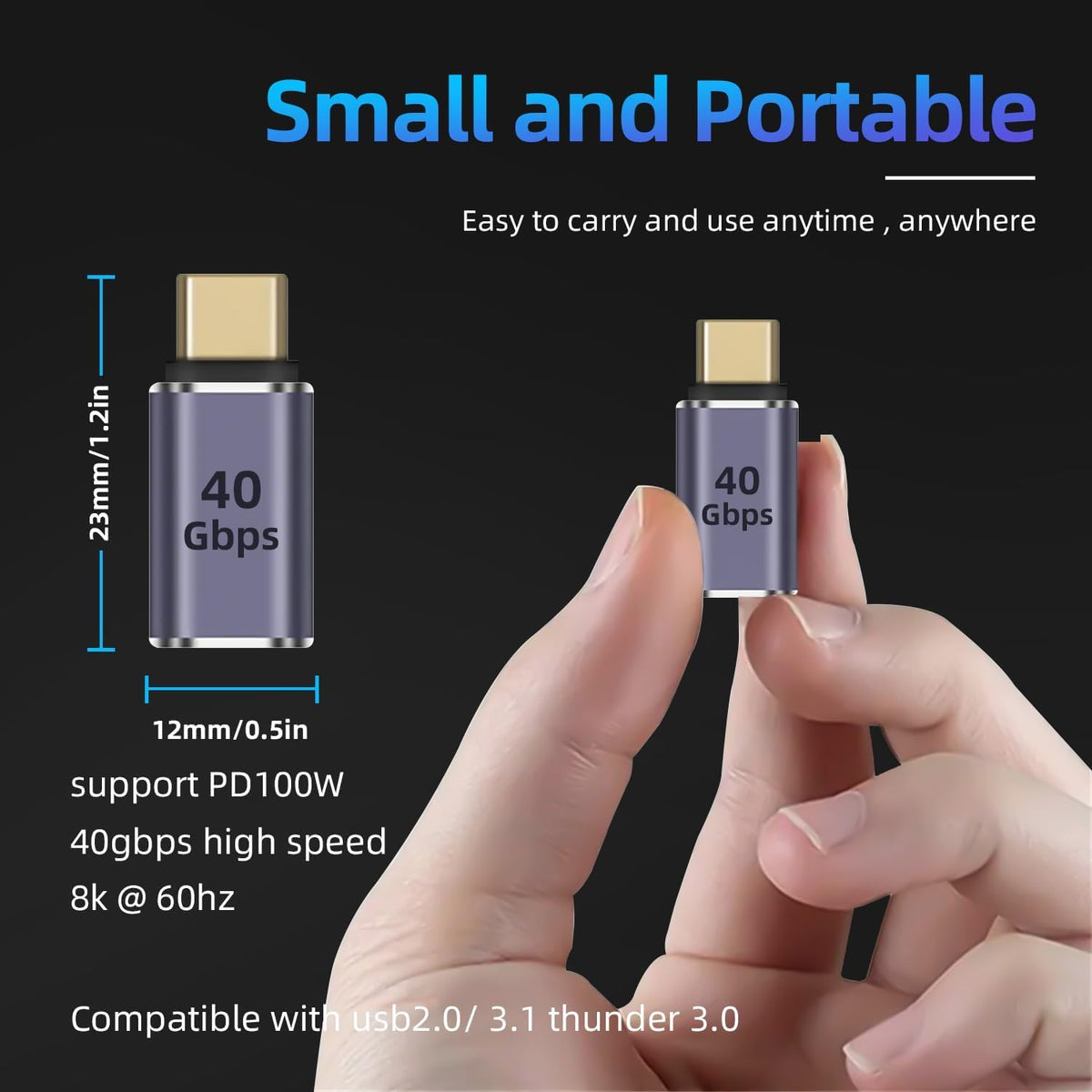 Adaptador Extensor USB C GHQXZT 40 Gbps 8K 60 Hz PD 100 W para MacBook Pro y más