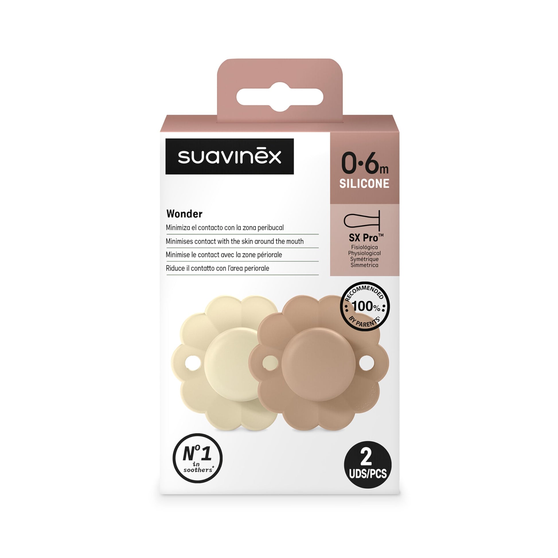 Chupete Silicona Suavinex Ocre Pack de 2 para 0-6 Meses