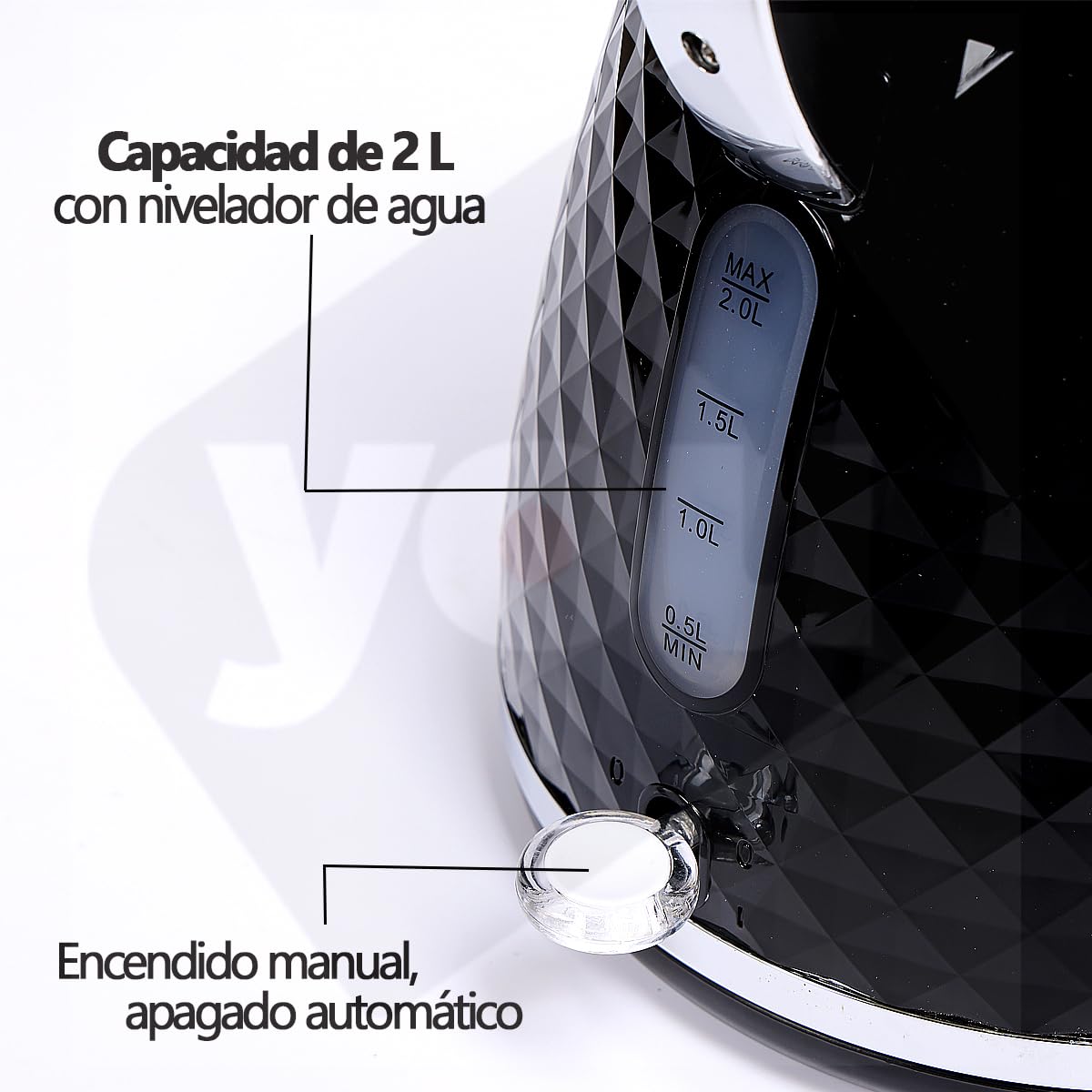 Hervidora De Agua Tetera Electrica Jarra de 2 Litros Base 360° Acero Inoxidable Diseño Elegante 2200w