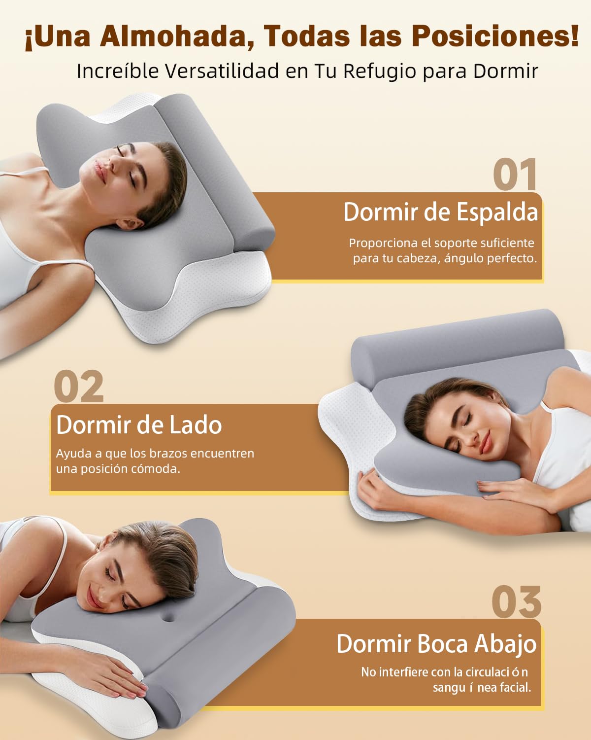 Almohada Cervical y Almohadas Cilíndrica - 2 en 1, Almohada Ortopédica Desmontable para Aliviar el Dolor de Cuello, con Soporte para Dormir de Lado, Boca Arriba y Abajo, de Espuma Viscoelástica