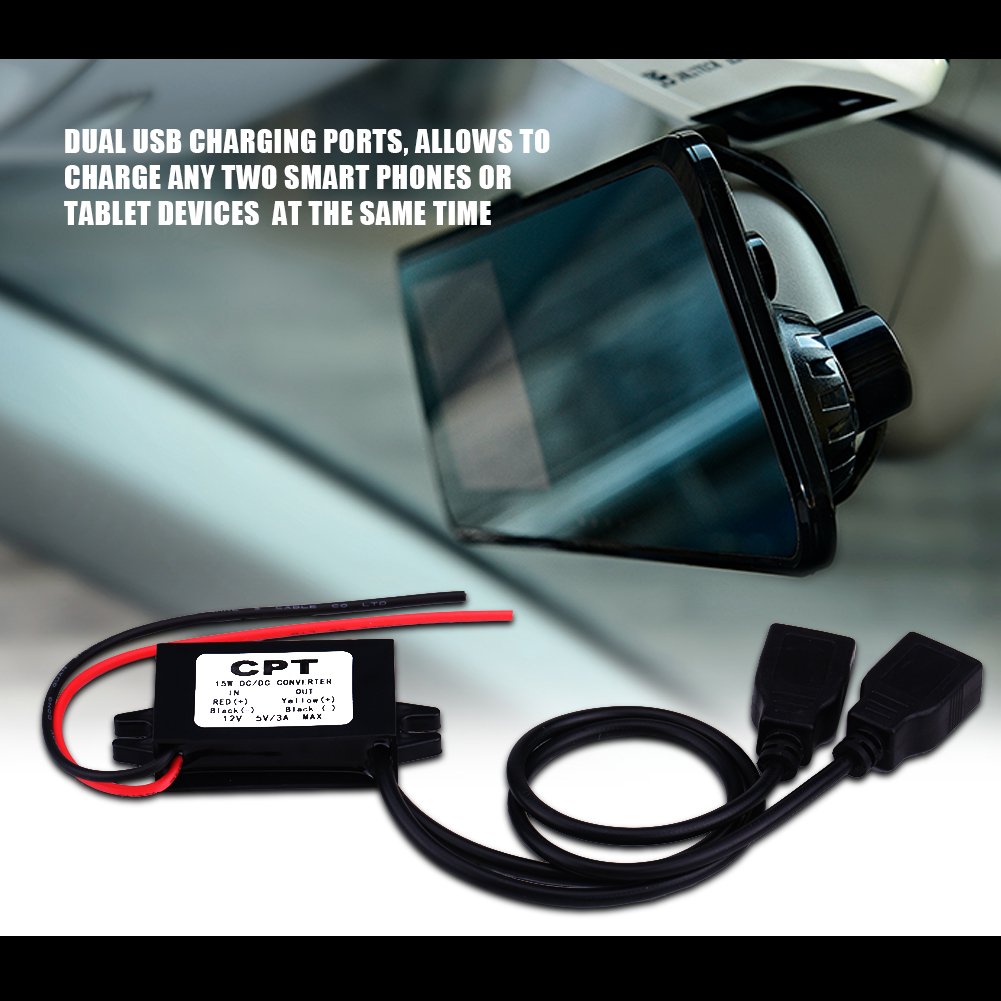 Keenso Waterproof DC Converter 3A DC 12V a DC 5V Adaptador de cargador USB dual Módulo convertidor Adaptador de corriente dual Convertidor DC a DC Módulo de fuente de