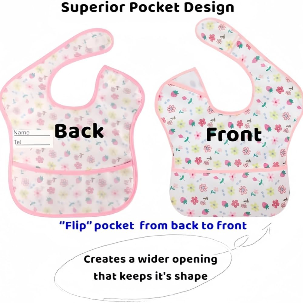 Babero impermeable para bebé, babero de alimentación con bolsillo para bebé, niño, niña, lavable, 6-50 m