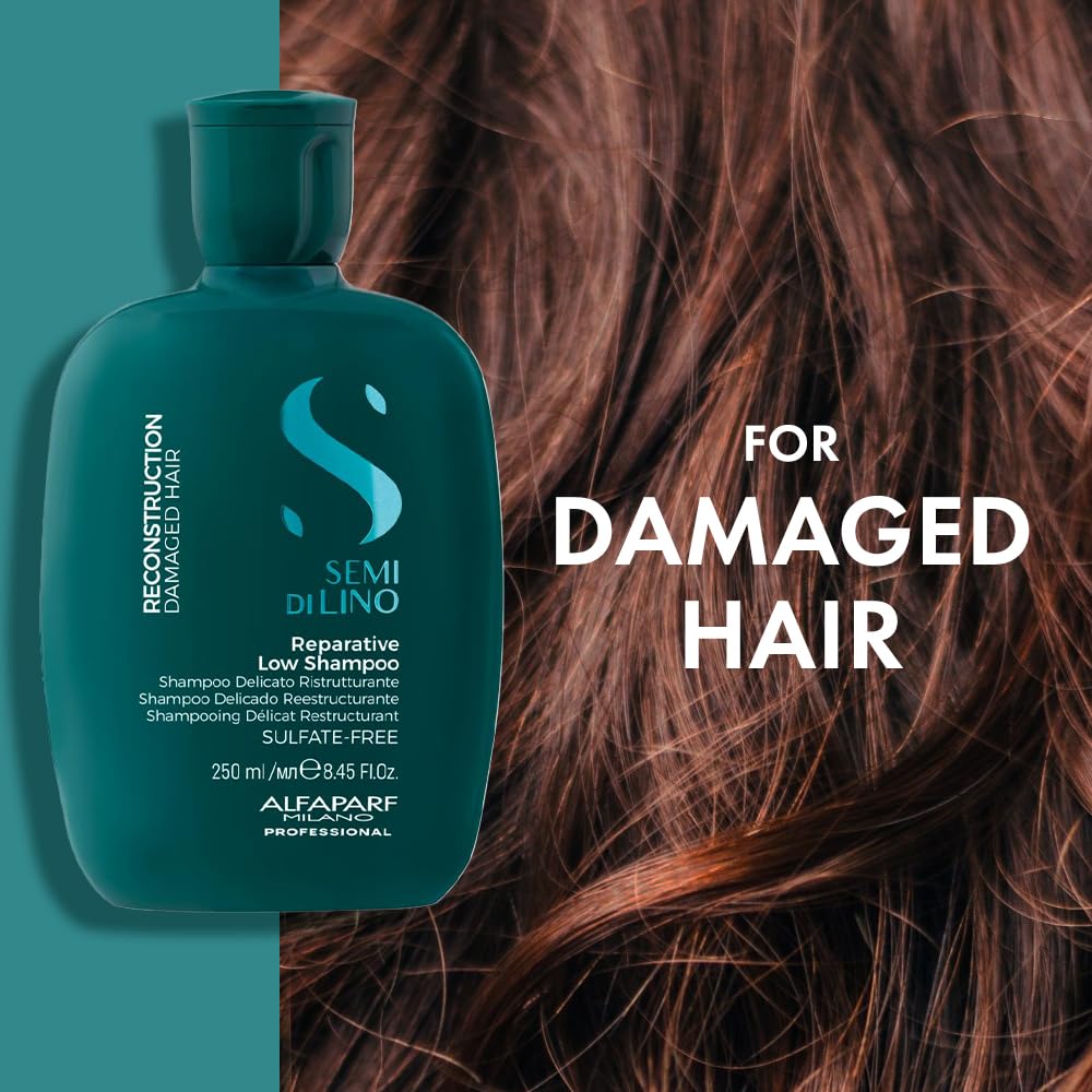 Champú reparador de reconstrucción para cabello dañado con semillas de lino Alfaparf Milano 249ml - Sin sulfatos, parabenos ni parafina - Ideal para cabello tratado con color - Calidad de salón profesional