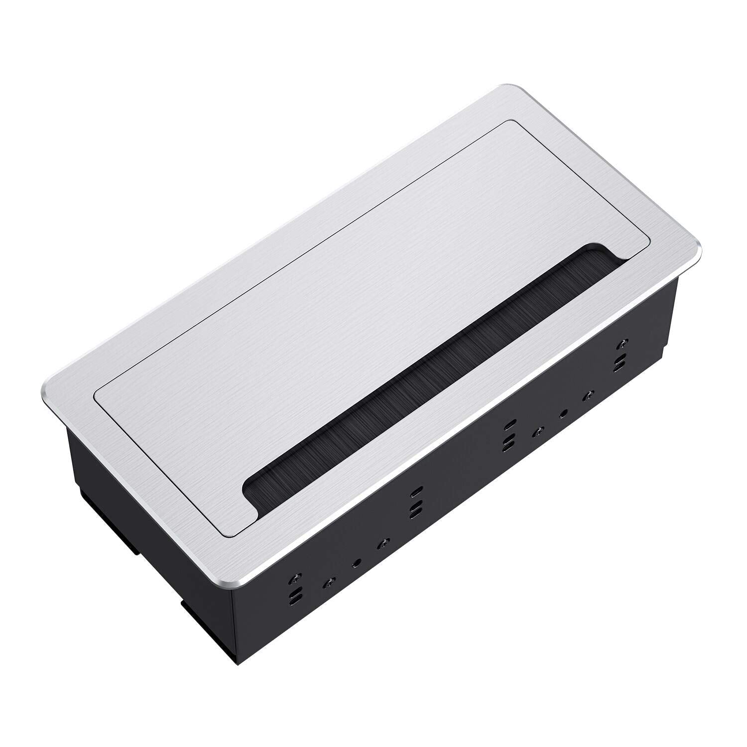 WEBANG Caja de conectividad empotrada Salida para mesa de sala de conferencias con receptáculo 2AC, 2RJ45, 1USB3.0, 1HDMI, 1 VGA, audio de 13,5 mm, color plateado