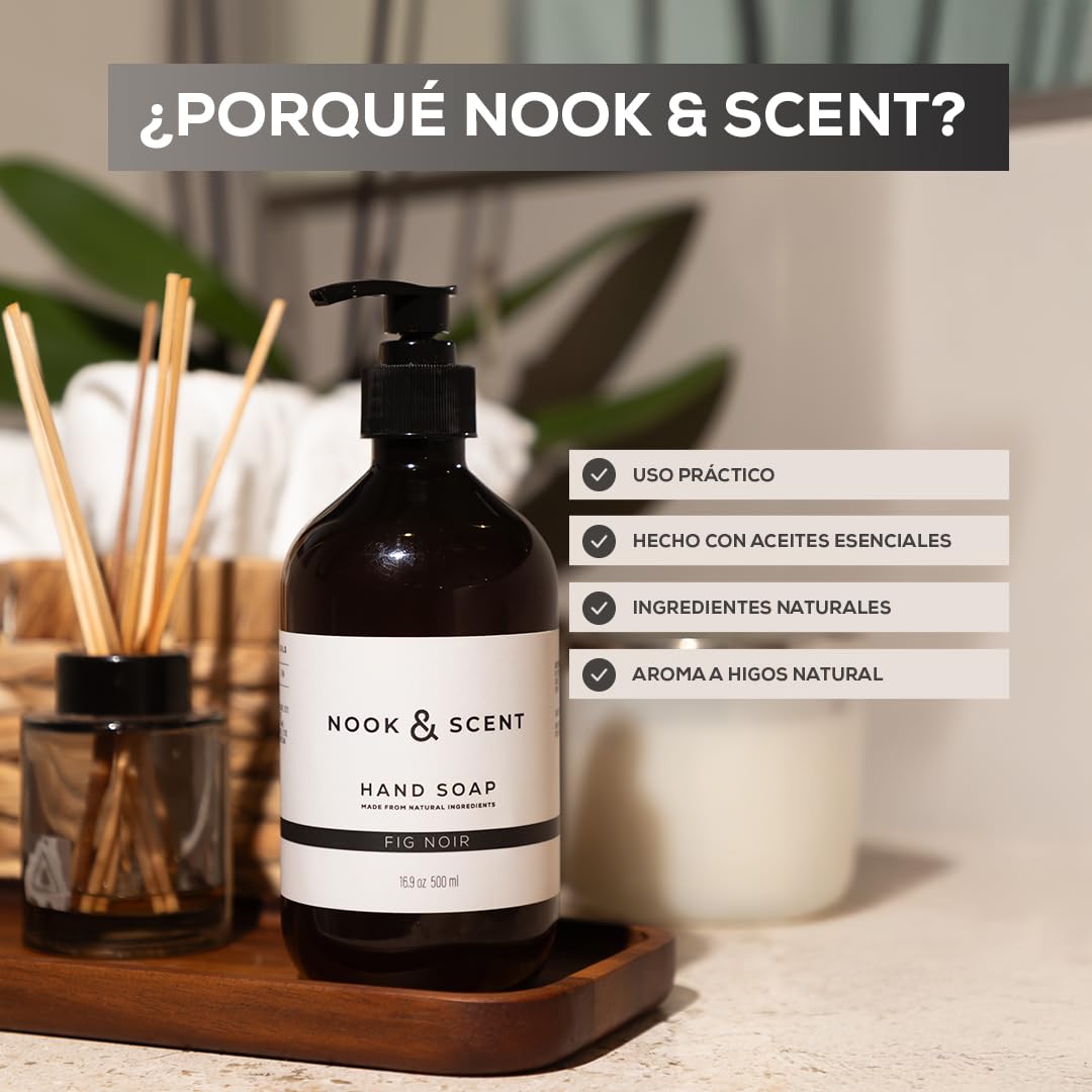 Jabón Líquido para Manos | 500 ml | Limpieza y Frescura | Libre de Sulfatos y Parabenos, Vegano, Aceites Esenciales, Aroma Energizante de Limón y Naranja | Nook & Scent (Higo)