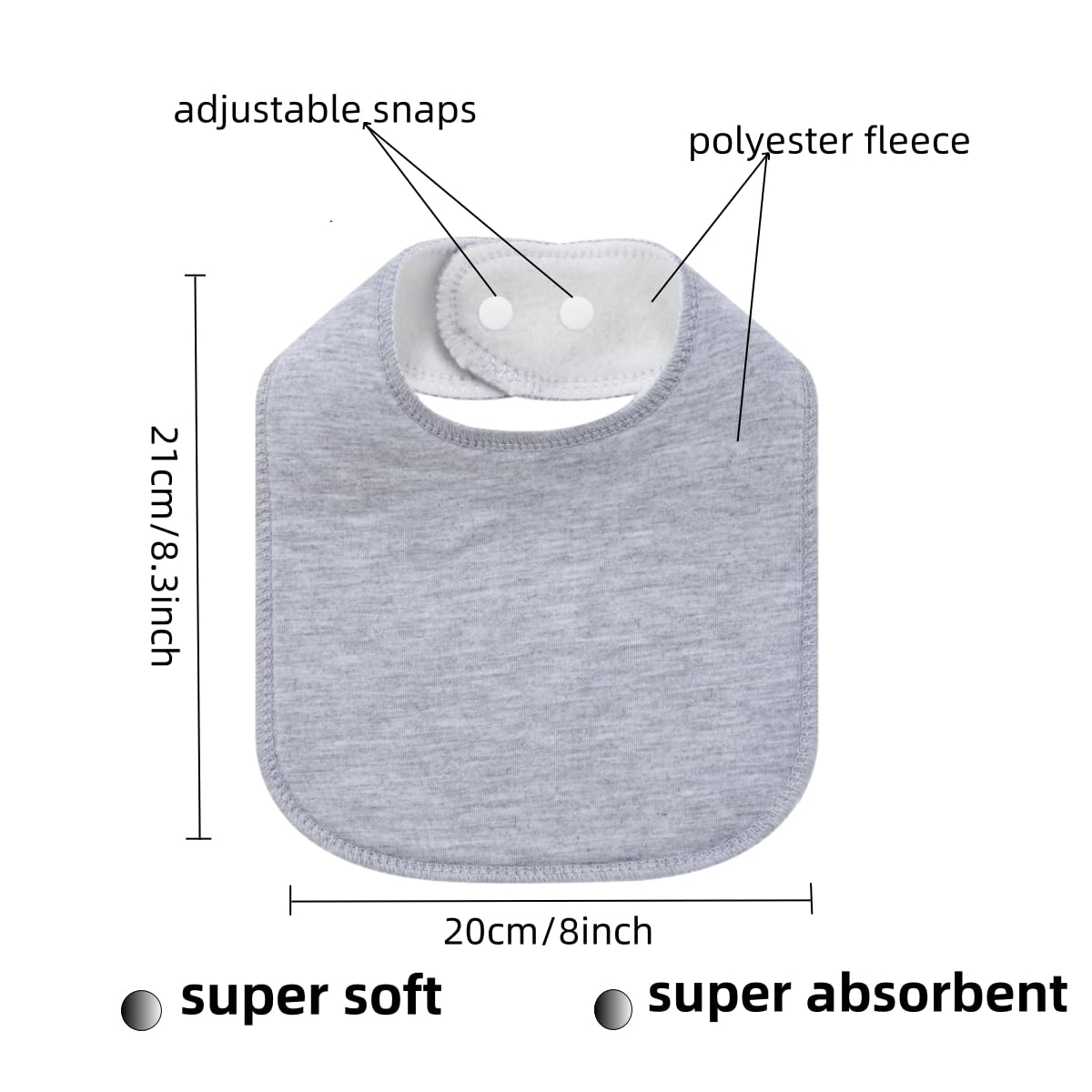lazyrhino - Paquete de 8 baberos unisex ajustables con broches de presión ultra suaves y absorbentes para la dentición para niños y niñas (gris, paquete de 6)