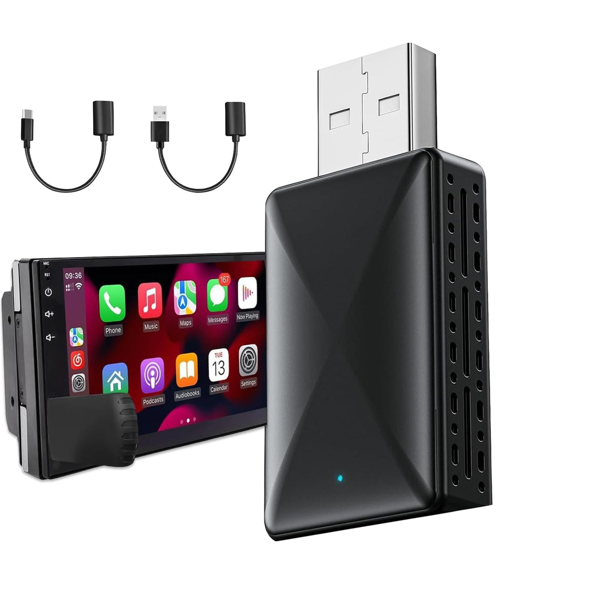 Adaptador CarPlay VDDGRER Inalámbrico Convertidor 2 en 1 para Auto Compatible con iPhone iOS 10+ y Autos 2017+