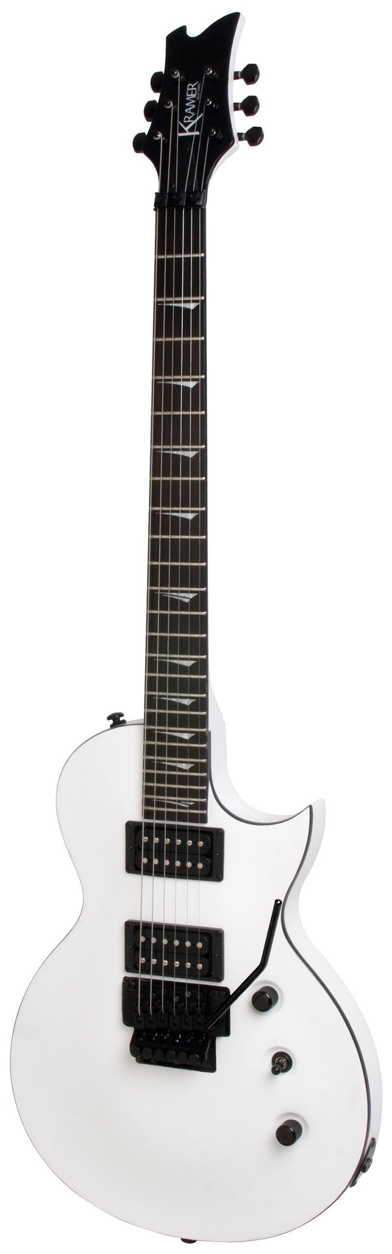 Kramer Assault 220 Guitarra eléctrica, Floyd Rose Tremolo, blanco alpino con encuadernación negra e incrustaciones perlado, FR Black Hdwe