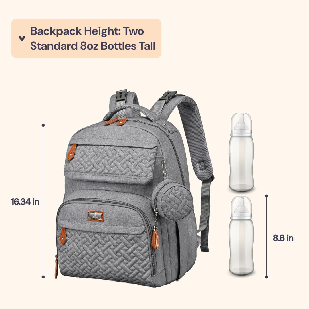 BabbleRoo - Mochila para pañales grande de viaje para bebé con cambiador, bolsas impermeables para bebé para mamá y papá, bolsas unisex con estuche para chupete, correa de equipaje y clips para