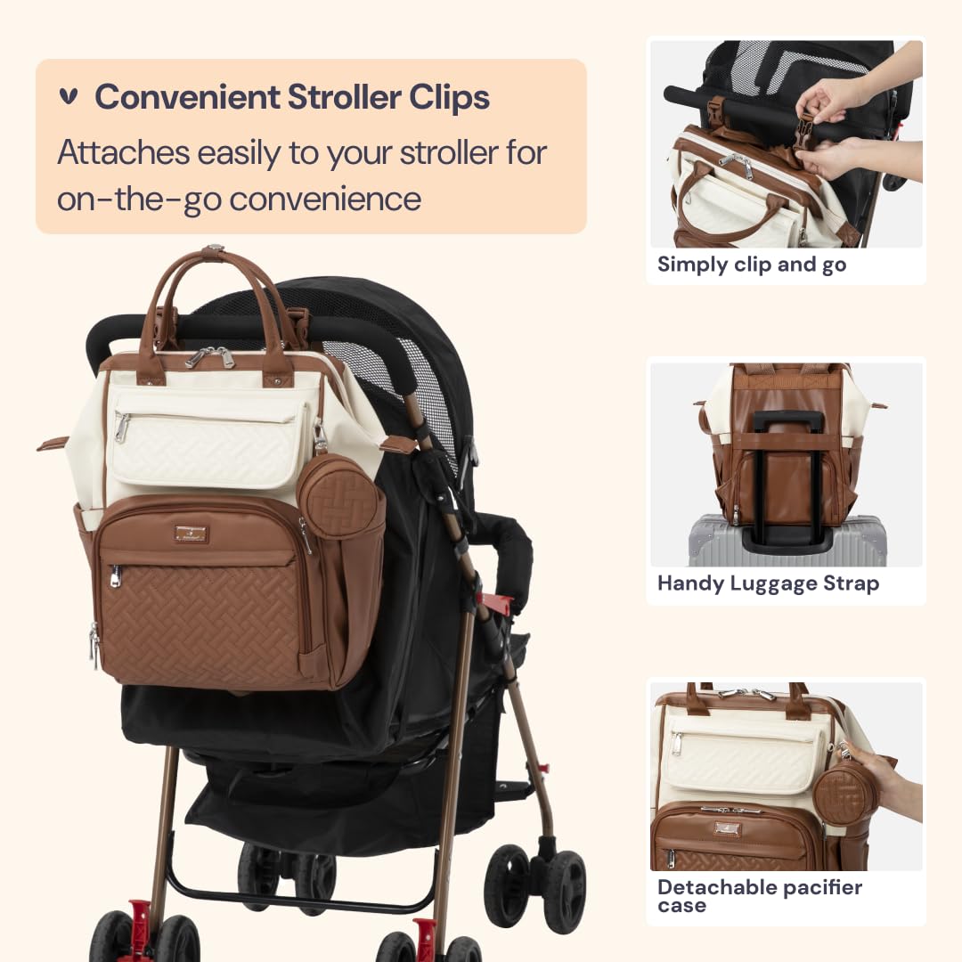 BabbleRoo - Bolsa para pañales para bebé, mochila para pañales de gran capacidad, impermeable, gran apertura en la parte superior, alfombra para pañuelos, funda con chupete extraíble, correas para