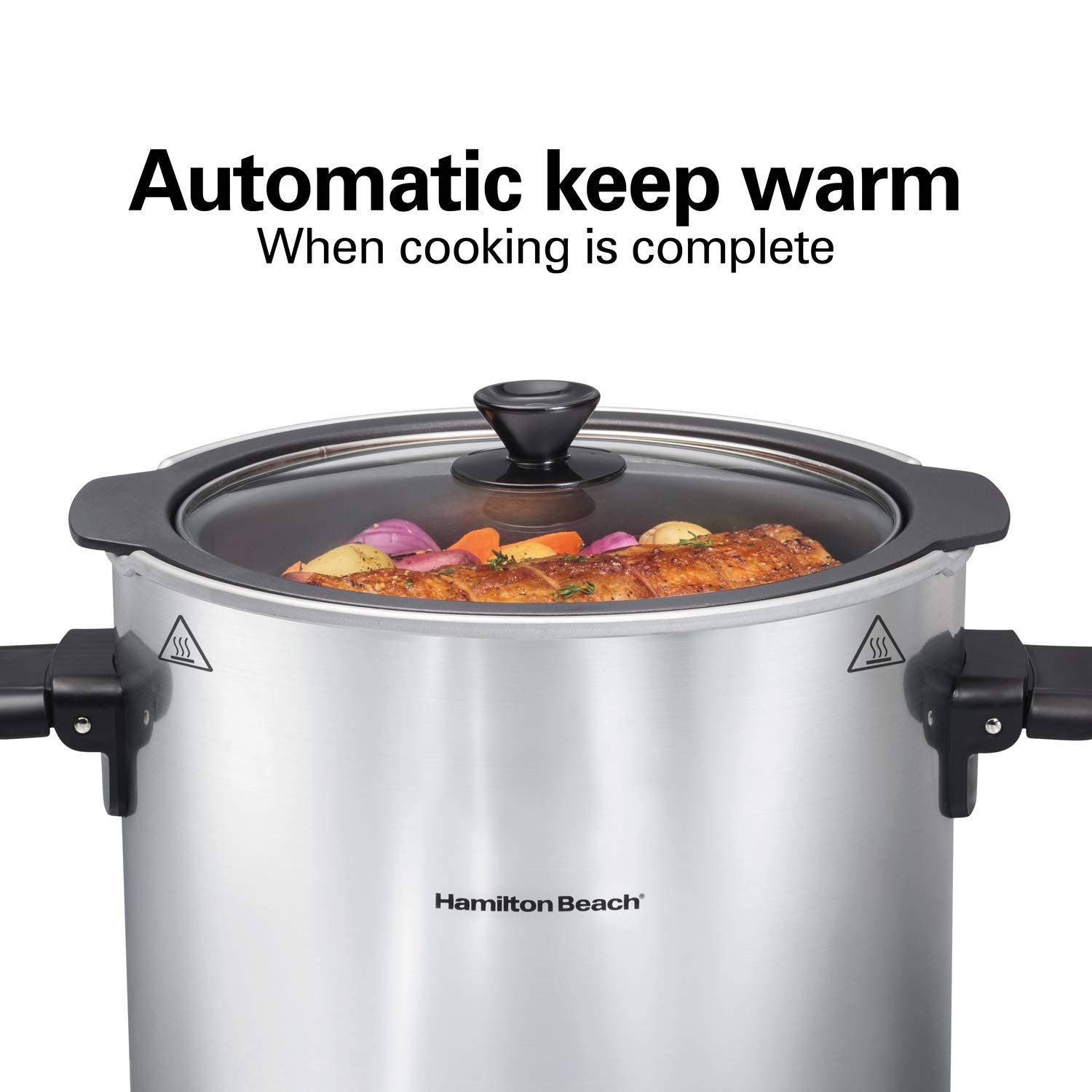 Hamilton Beach Sear & Cook - Olla de cocción lenta con olla segura para estufas, gran capacidad de 10 cuartos de galón, programable, plata (33196)