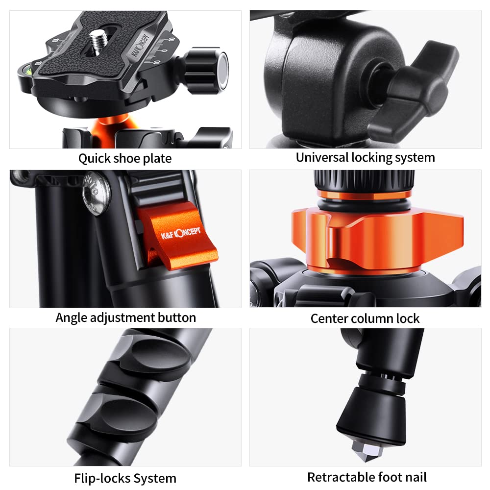 Fenytay S210 2M/78.7Inch Fotografía Profesional Trípode Monopie Aleación de Aluminio Cámara Trípode Soporte 10kg/22lbs Capacidad de Carga con rótula giratoria de 360° Brazo de exión