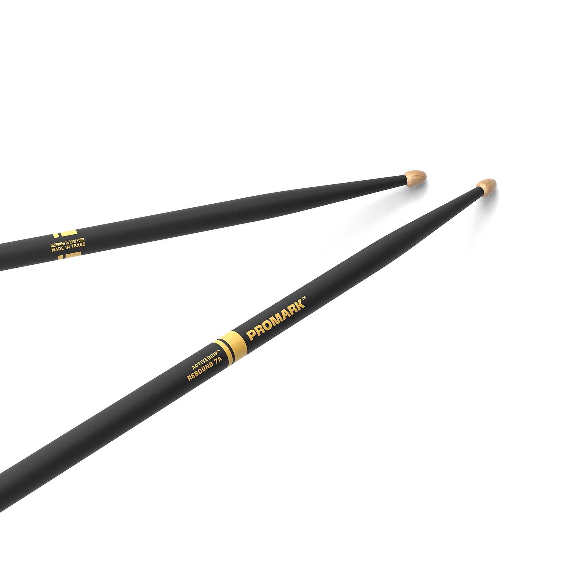 ProMark Baquetas Bateria - Rebound 7A Drumsticks - ActiveGrip - Se vuelve más pegajoso a medida que las manos sudan - Acabado de agarre activo, Punta de Bellota, Madera de nogal americano - 1 par