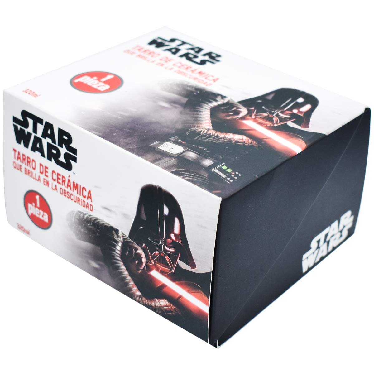Fun Kids 1738-99 Tarro de Cerámica que brilla en la Obscuridad Star Wars- Darth Vader Luke Skywalker de Cerámica 320 mililitros Altura 11 cm x Diámetro de la boca 8 cm 1 Taza Negra