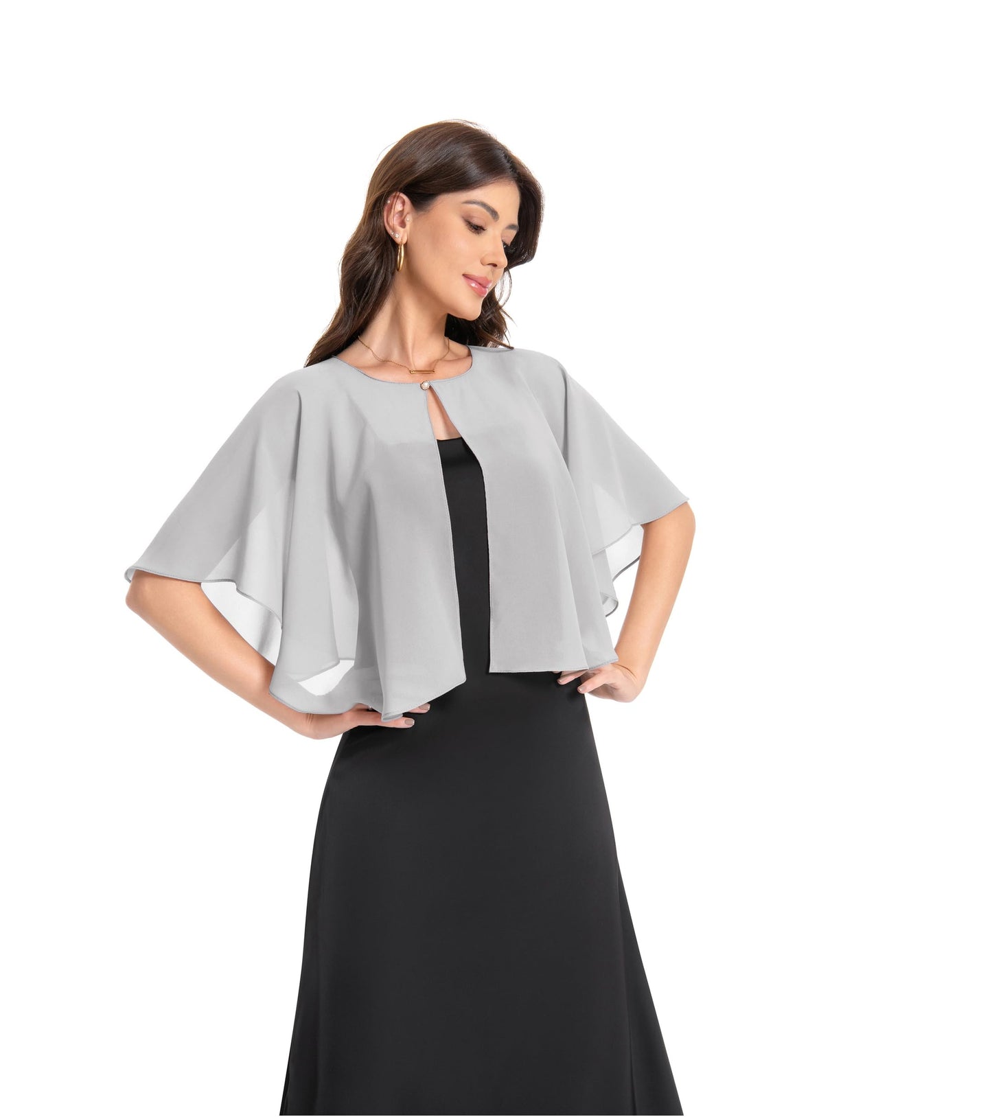 Baoqiya Capas cortas para mujer, capa de gasa, chales y estolas suaves, capas de boda, estilo años 20 (plateado).