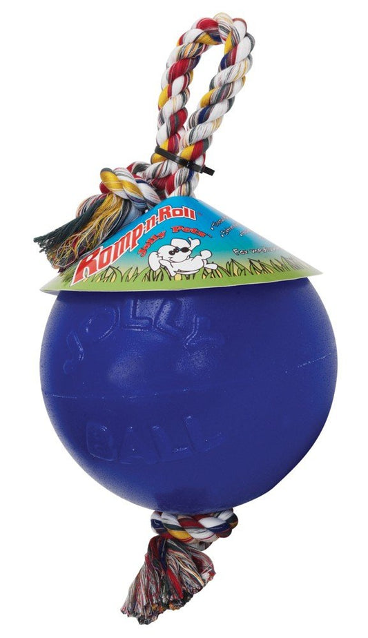 Jolly Pets Romp-n-Roll Cuerda y Bola para Perro, 4.5 Pulgadas/pequeño, Azul (645 BL)