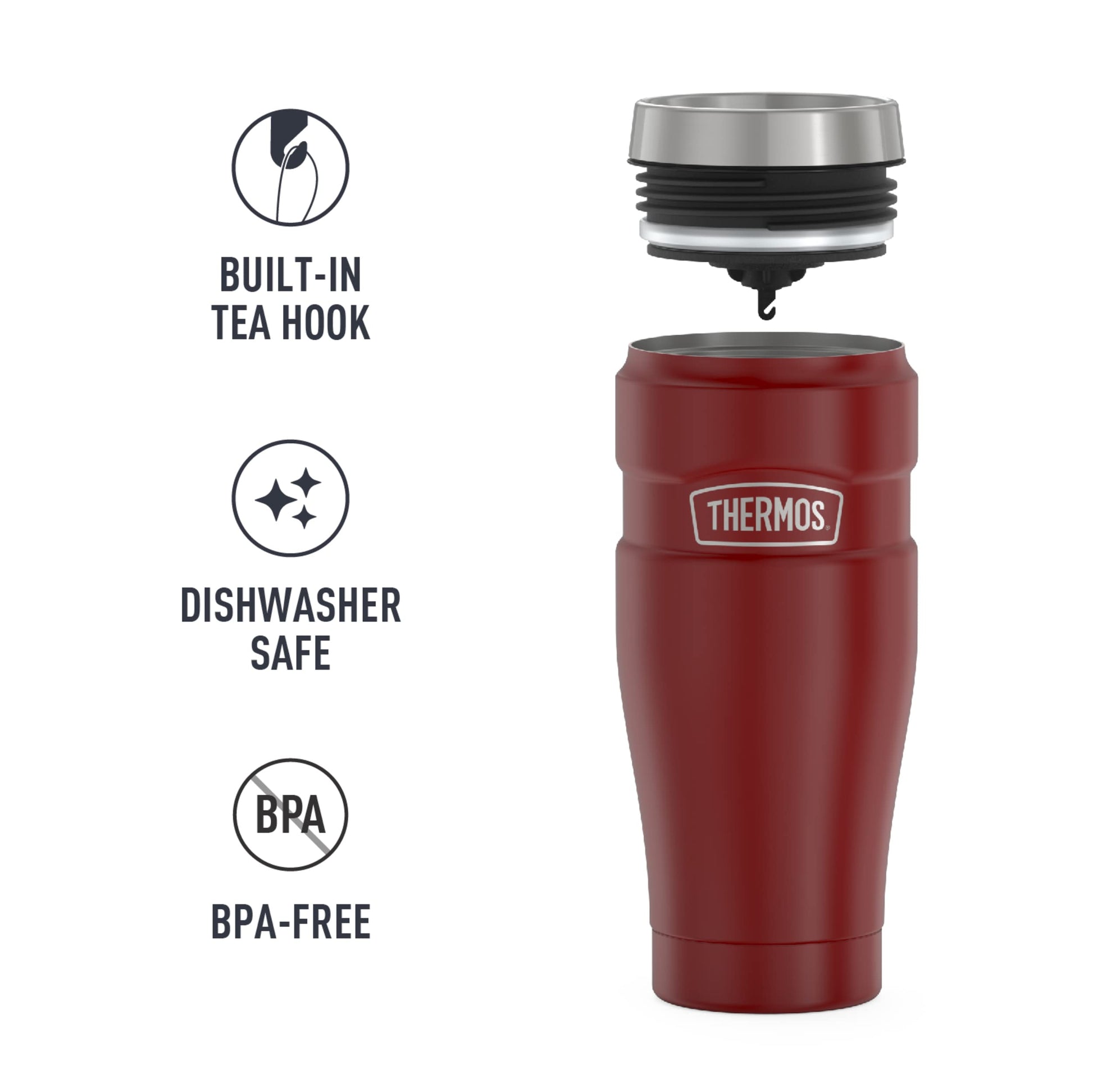 Vaso de Viaje Thermos Rojo Mate Aislamiento al Vacío Acero Inoxidable 16 Onzas