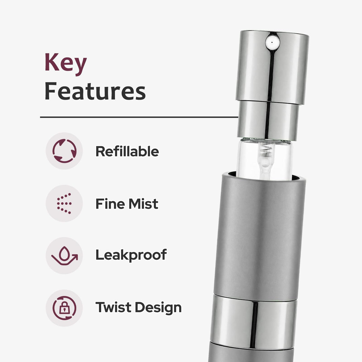 LISAPACK Botella atomizadora de perfume de 8 ml para viajes, dispensador de colonia recargable vacía, pulverizador portátil (gris)