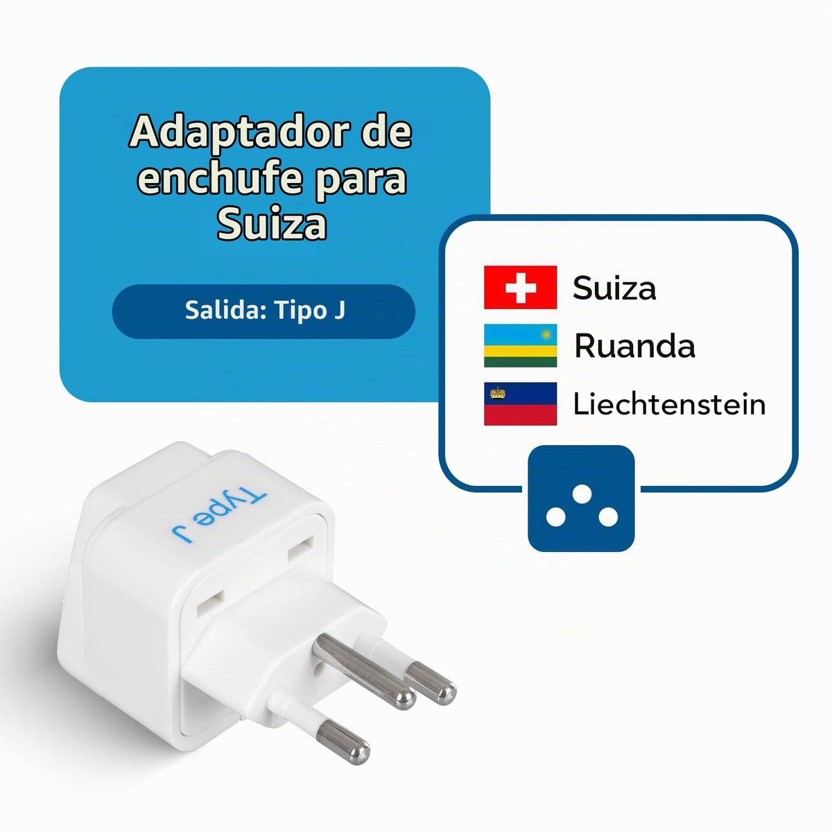 Adaptador de Enchufe de Viaje Ceptics Suiza Tipo J Universal Paquete de 3 Conectado a Tierra