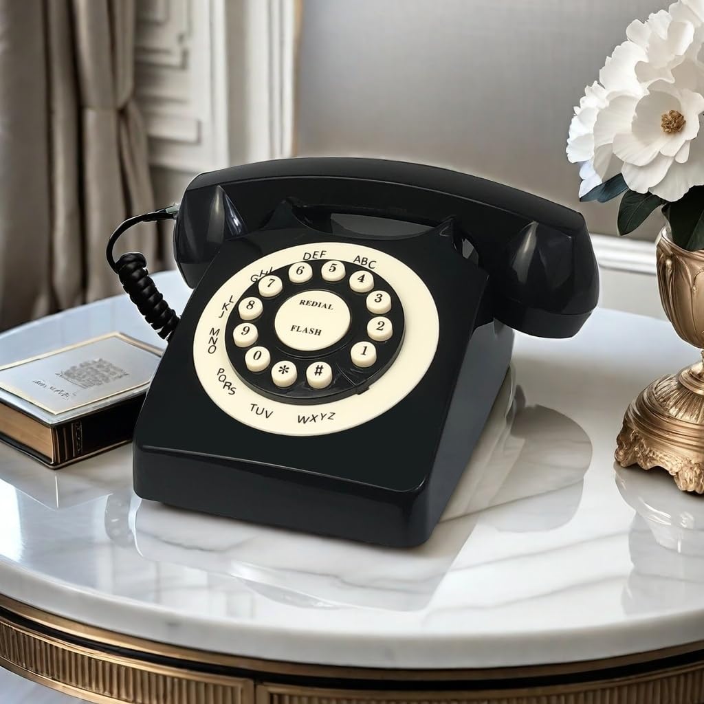TelPal Teléfono Fijo, Retro, Vintage, Teléfono Antiguo para el Hogar y la Oficina, Teléfono de Línea para el Hogar, Regalo para Personas Mayores (negro)