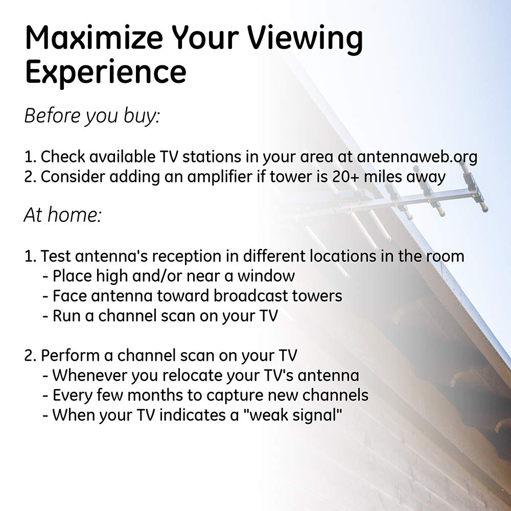 GE Outdoor HD Antena de TV Digital, Antena OTA HDTV de Largo Alcance, diseño Estilo Yagi, soporta 4K 1080P HD Smart TV VHF UHF, Montaje J Incluido para ático o Exterior, Resistente a la Intemperie,