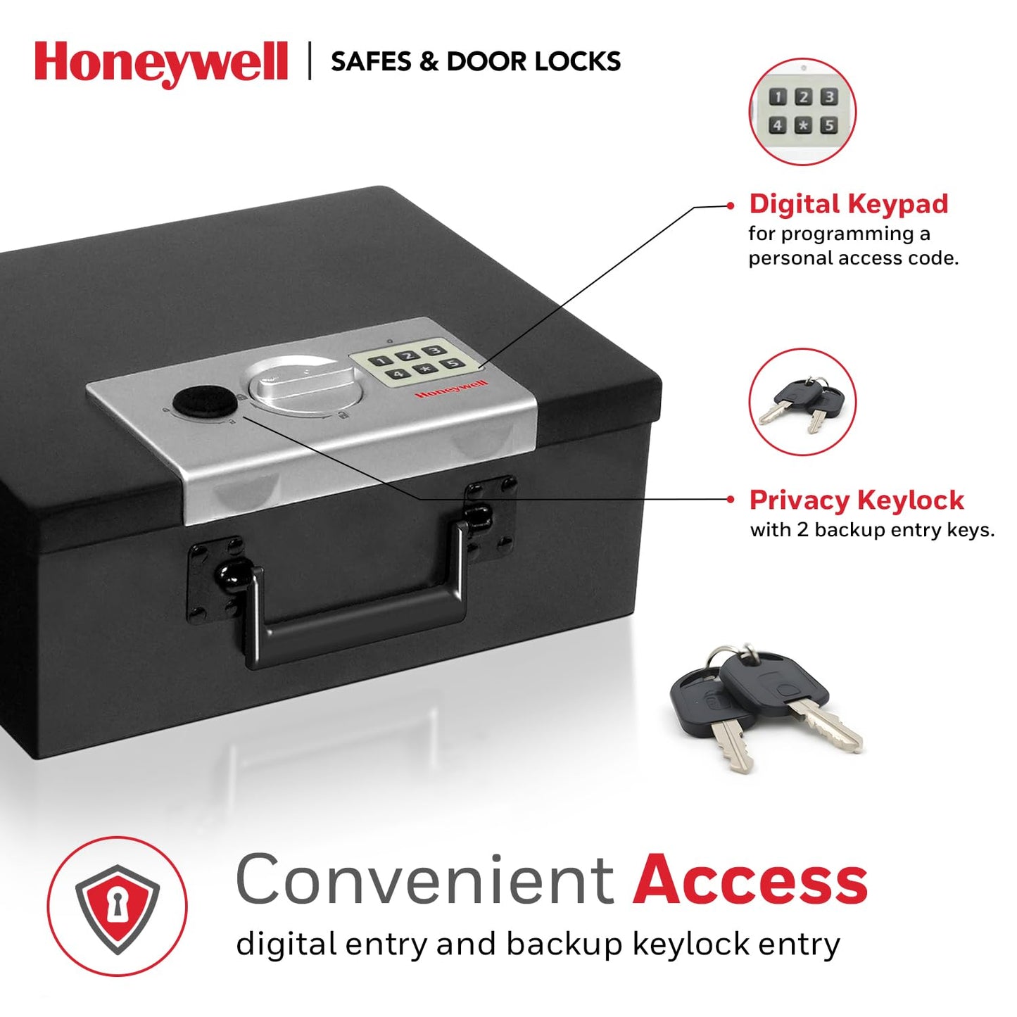 Honeywell Caja de Seguridad Digital Hecha de Acero Resistente al Fuego, 0,26 pies cúbicos, 0.26 Cubic Feet, Negro