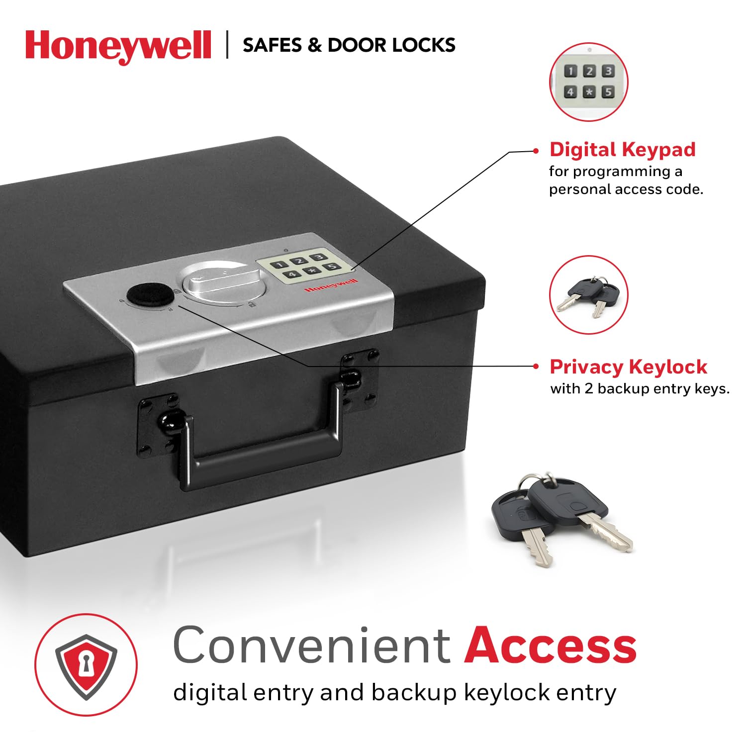 Honeywell Caja de Seguridad Digital Hecha de Acero Resistente al Fuego, 0,26 pies cúbicos, 0.26 Cubic Feet, Negro