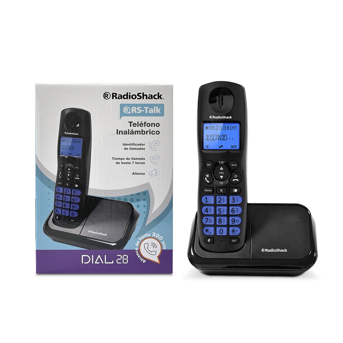 RadioShack Teléfono Inalámbrico | Identificador de Llamadas | DIAL 28 | Negro