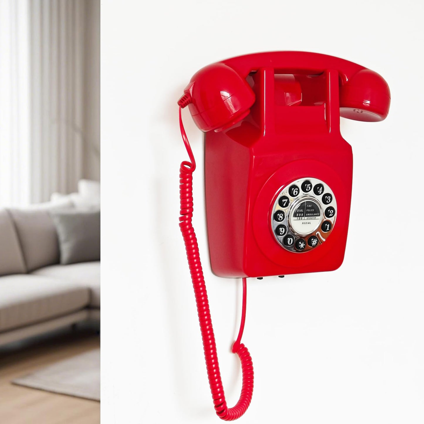 Teléfono de pared, teléfono fijo con cable para el hogar, teléfono retro montado en la pared, teléfonos antiguos de moda de los años 1960, teléfono analógico de línea única con timbre fuerte para